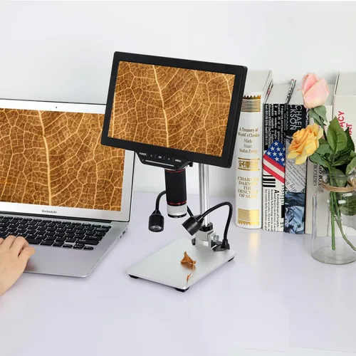 Vista 6 de Koolertron Soporte de microscopio digital LCD, brazo de extensión de aluminio de 12 pulgadas con 2 luces de llenado, soporte de enfoque manual