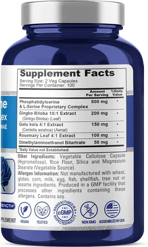 Vista 2 de NusaPure Fosfatidilserina Memory Ultimate Complex 1000mg 200 Cápsulas Vegetarianas (Vegano, Sin OGM)