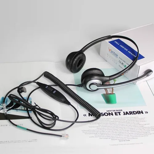 Vista 4 de Wantek audífonos de diadema con cable para teléfono con cancelación de ruidos. micrófono para ShoreTel Plantronics, Polycom, Zultys, Toshiba, NEC