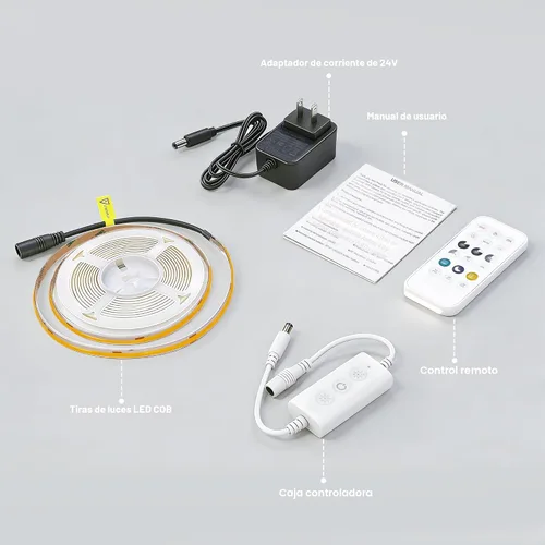 Vista 7 de AXMOTUT Tira de luces LED COB inteligentes de 9.84 pies, 24 V blanco cálido 2700 K, tiras de luz LED regulables, cinta de luz LED de alto brillo