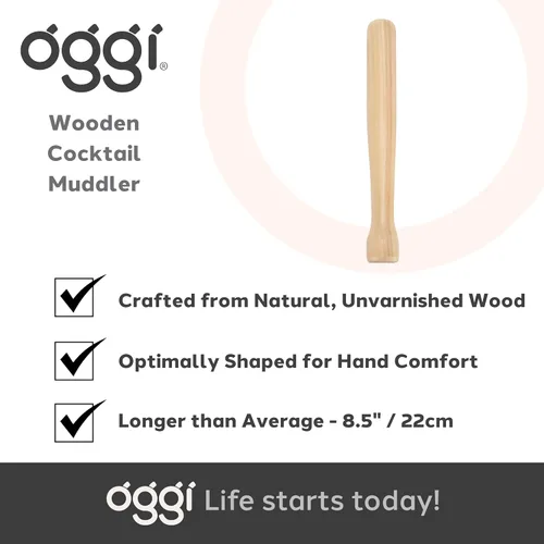 Vista 7 de OGGI Muddler largo para cócteles, madera, 8.5 pulgadas/8.7 in – Accesorios ideales para barman, accesorios de cóctel, muddler de bebidas, muddler