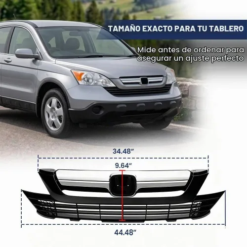 Vista 3 de PIT66 Protector de parrilla de parachoques delantero superior e inferior, compatible con Honda CRV 07-09 negro/cromo
