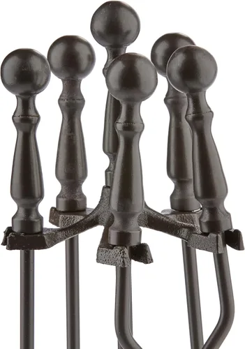 Vista 2 de Uniflame, F-1631, juego de herramientas de chimenea de bronce de 5 piezas con asas de bola