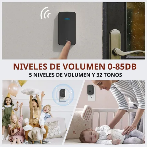 Vista 4 de AIDA - Timbre inalámbrico, timbre autoalimentado con tomacorriente adicional, botón de presión sin necesidad de batería, timbre de puerta Negro