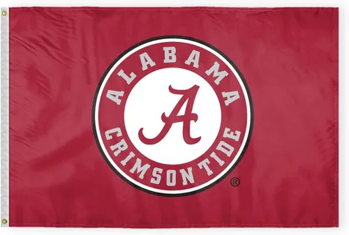 Vista 3 de Banderas redondas con logotipo de Alabama University Football Crimson Tide Round A, poliéster impreso de doble cara de 12 x 18 pulgadas con ojales