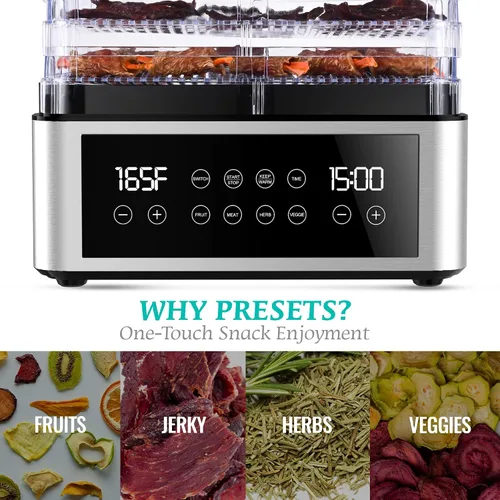 Vista 2 de Deshidratador de alimentos, deshidratador de un solo toque con control automático de temperatura, 5 bandejas sin BPA de 11.4 pulgadas para cecina