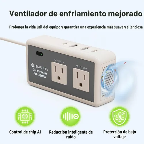 Vista 4 de Inversor de corriente para automóvil de 200 W, CC 12 V a 110 V CA, 30 W USB-C y 20 W USB-A de carga rápida, 2 salidas de CA para laptop, teléfono No