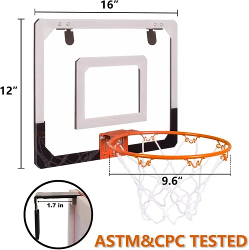 Vista 2 de NI-ROU Mini aro de baloncesto para interiores para niños, mini aro de baloncesto con marcador electrónico y 2 bolas, aro de baloncesto sobre