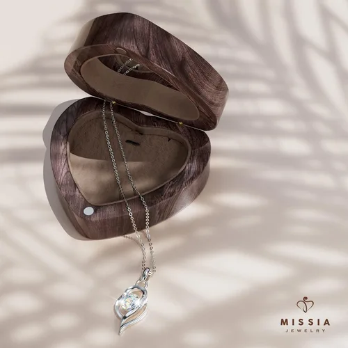 Vista 3 de Missia Moissanite Sterling Silver Necklace With Walnut Jewelry Box Gift For Her Woman Wife Girlfriend Daughter Present For Birthday Valentine