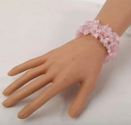 Vista 2 de YACQ Pulsera elástica con cuentas de piedras preciosas que se adapta a varios tamaños de muñeca, pulsera de 5 capas de piedra natal y chakra