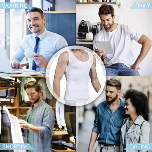 Vista 5 de MISS MOLY Compression Shirts for Men to Hide Gynecomastia Moobs Slimming Body Shaper Vest Abs Tank Top Undershirt
