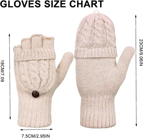 Vista 63 de Beurlike Guantes de invierno para mujer, de lana cálida, a prueba de viento, convertibles, sin dedos