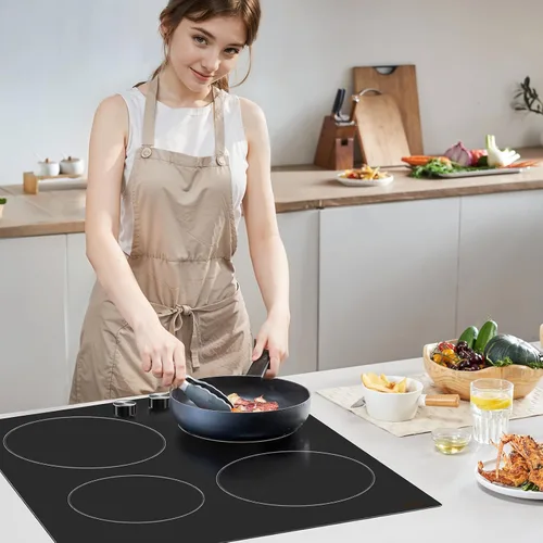 Vista 8 de VEVOR Placa de cocina eléctrica de cerámica, estufa eléctrica empotrada, con panel de vidrio, control de perilla, 11 niveles de calor, para diversos
