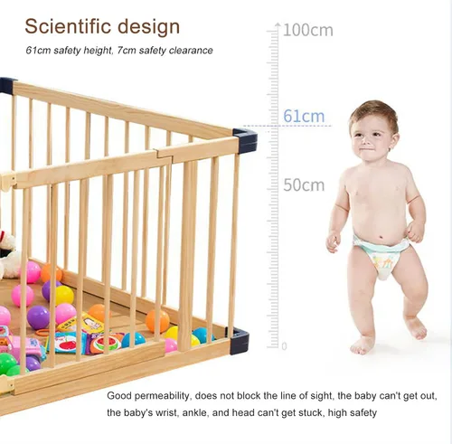 Vista 5 de Jolan Corralito de madera para bebés, fácil de instalar y quitar, corralito de seguridad para niños pequeños con puerta, cerca de centro