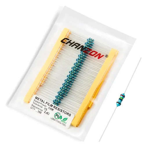 Vista 86 de Chanzon 100 piezas 1 Ω ohm Resistencia 1/4 W (0.25 W) Resistencia fija de película metálica 0.01 ±1% Tolerancia 1R MF Resistencias de agujero