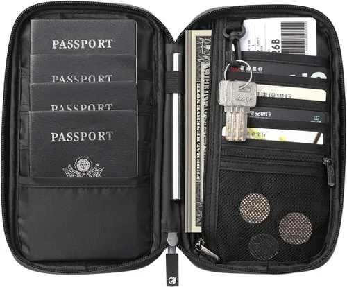 Vista 14 de VanFn Cartera RFID para pasaporte de viaje, soporte para pasaporte familiar, organizador de documentos de viaje serie P.Travel (nailon, gris)
