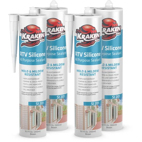 Vista 25 de Kraken Bond Sellador de silicona negro resistente al agua Cartucho de 100 a 10 onzas líquidas, RTV silicona para calafatear cocina y baño, todo uso