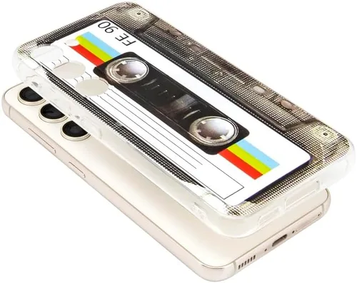 Vista 4 de FAteamll Funda para Galaxy S23 con esquinas reforzadas TPU suave parachoques retro cassette cinta caso compatible con Samsung Galaxy S23