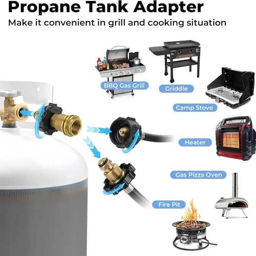 Vista 5 de Adaptador universal de tanque de propano que convierte POL a QCC1 / Tipo 1, POL a conector de propano QCC
