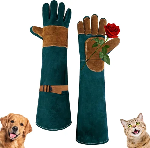 Vista 8 de HANDLANDY Guantes de manejo de animales, a prueba de mordeduras para manejo Negro marrón