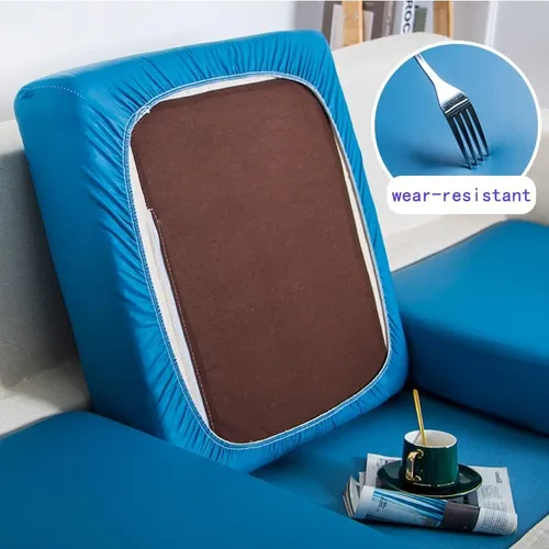 Vista 2 de Funda de piel sintética para sofá, funda elástica de cojín de 1/2/3/4 plazas, funda protectora impermeable de muebles para sofá, silla, asiento
