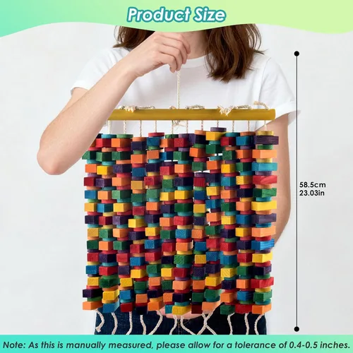 Vista 2 de DBNESS Juguete de pájaro extra grande de 23 pulgadas, 336 piezas de bloques de madera naturales coloridos para masticar, juguetes colgantes