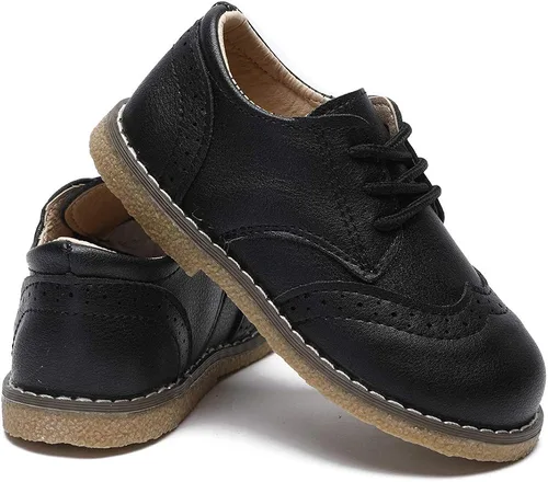 Vista 4 de Timatego Zapatos Oxford para niños y niñas, de piel sintética, con cordones, para la escuela, zapatos de vestir para bebés y niños pequeños