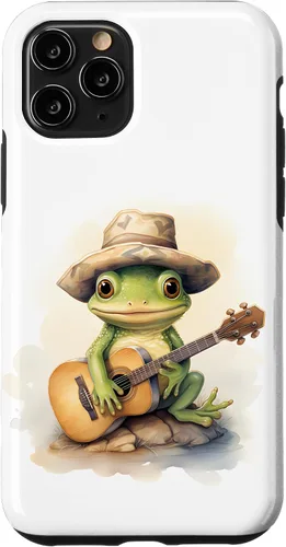 Vista 29 de Cute Little Green Frog Playing Guitar Case for iPhone 16