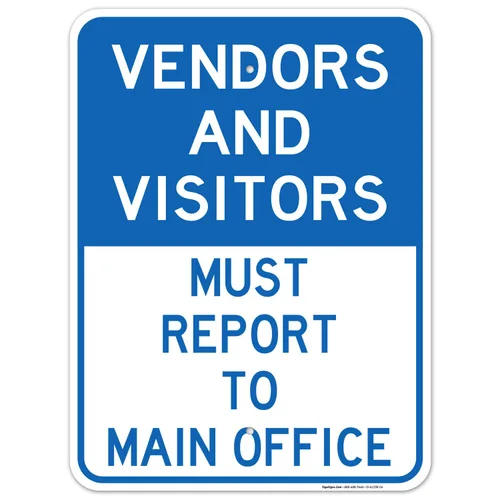 Vista 9 de Vendors & Visitors Report to Main Office Sign, 10x7 Inches, Rust Free .040 Aluminum, Fade Resistant, Easy Mounting, Indoor/Outdoor Use, Made in USA