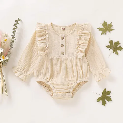 Vista 2 de Newborn Baby Girl Clothes Romper Fall Winter Outfit Ruffle Long Sleeve Jumpsuit One Pieces Romper Bodysuit