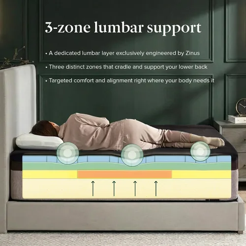 Vista 3 de Zinus Colchón Queen Lumbar+ de espuma viscoelástica prémium de 14 pulgadas Marrón