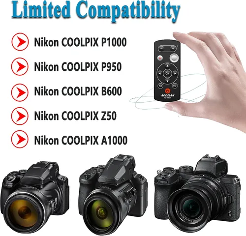 Vista 2 de AODELAN - Control remoto para cámara Nikon P1000 Z50 P950 B600 A1000 Z30 Z6 II Z7 II Zfc Z fc disparador (reemplaza a Nikon ML-L7)