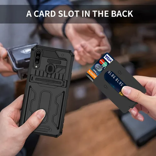 Vista 6 de Funda de teléfono para Galaxy A20S, Samsung A20S SM-A207F con protector de pantalla, cartera desmontable para tarjeta de crédito con soporte