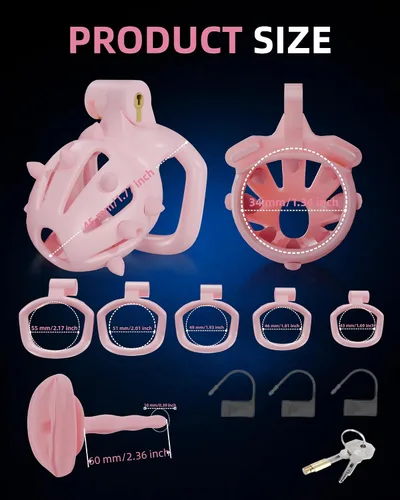 Vista 7 de Cobra Chastity Cage for Men, Invisible Lock, 5 Ball Rings (Pink, XS) Spiked cobra design, lightweight 3D printed open structure, breathable