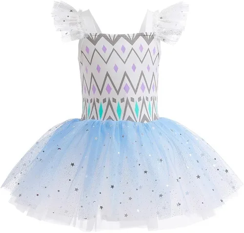 Vista 9 de Leotardos de princesa para niñas con falda de ballet y tutú para Halloween, Navidad, fiesta de cumpleaños, vestido elegante