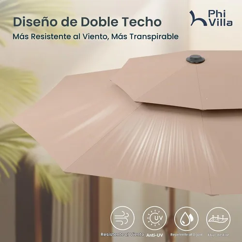 Vista 6 de PHI VILLA Sombrillas para patio al aire libre de 13 pies con base incluida, sombrilla rectangular de doble cara de 2 niveles para exteriores