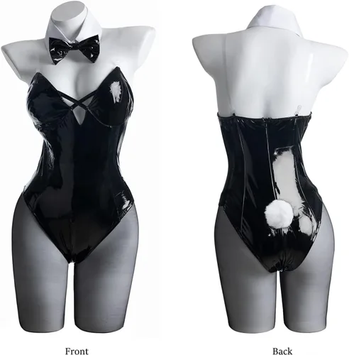 Vista 2 de CR ROLECOS Disfraz de conejito para mujer, traje de una pieza para cosplay de Senpai