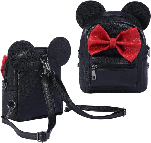 Vista 6 de Mochila de piel sintética con diseño de ratón y arco ideal para llevar al hombro al colegio o para viajar estilo casual para mujeres y niñas