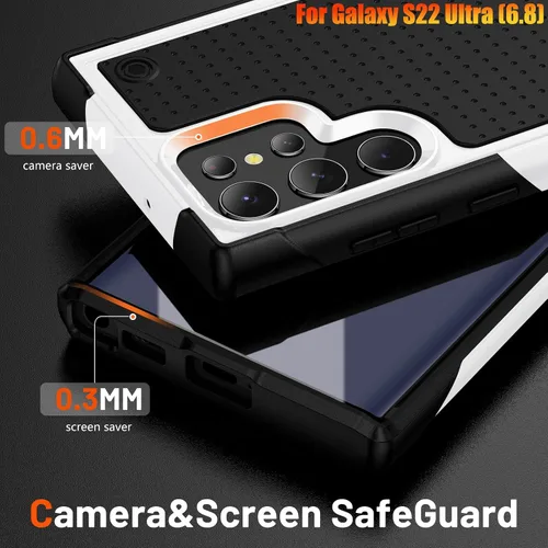 Vista 4 de Funda resistente para Samsung Galaxy S22 Ultra de 6.8 pulgadas, 4 esquinas con bolsas de aire [protección contra caídas de 12 pies], agarre