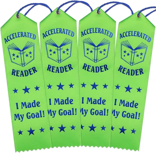 Vista 3 de RibbonsNow Accelerated Reader Award Ribbons - 25 cintas verdes con tarjeta y cuerda