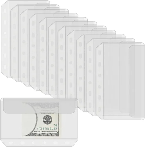 Vista 9 de Antner 12 piezas de bolsillos para carpeta A5 sin cierre, sobres transparentes de PVC sin cierre con 6 agujeros, insertos para planificador