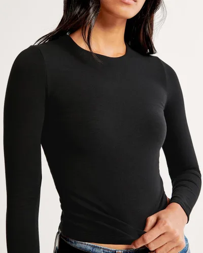 Vista 4 de Beumissy Camisas básicas de manga larga con cuello cuadrado para mujer, ajustadas, con doble forro