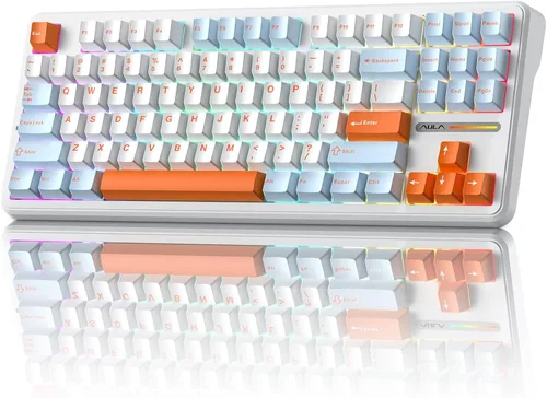 Vista 17 de Aula AU75 Teclado mecánico inalámbrico, teclado para juegos con junta de intercambio en caliente con perilla, BT/2.4G/teclado personalizado