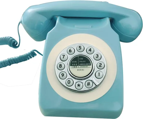 Vista 3 de Teléfono retro, con cable clásico antiguo teléfono fijo para el hogar/oficina, con cable francés azul antiguo rotativo regalo para decoración de arte