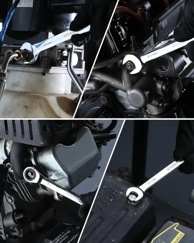 Vista 7 de WORKPRO Llave combinada de trinquete de 1/2 pulgada SAE, CR-V construida con cromado pulido espejo, diseño de 12 puntos, desplazamiento de 15 grados