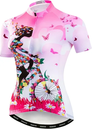 Vista 3 de Conjunto de ropa de ciclismo de manga corta con pantalones cortos acolchados de secado rápido para mujer