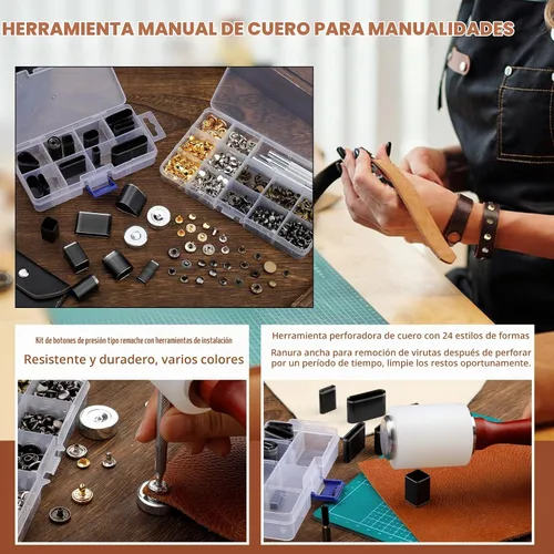 Vista 6 de Kit de herramientas de trabajo de cuero, kit de herramientas de cuero con caja de almacenamiento de doble capa, kit de costura resistente