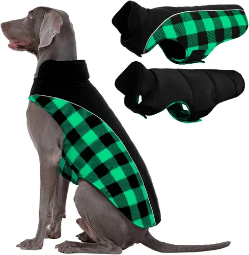 Vista 16 de Kuoser - Abrigo reversible para perros para climas fríos, abrigo de invierno impermeable reflejante para mascotas, abrigo para perros a cuadros