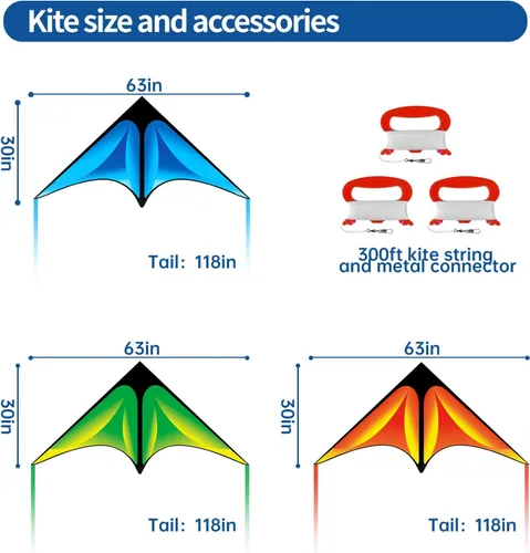 Vista 4 de Delta Kite Set para niños y adultos, paquete de 3 cometas para adultos