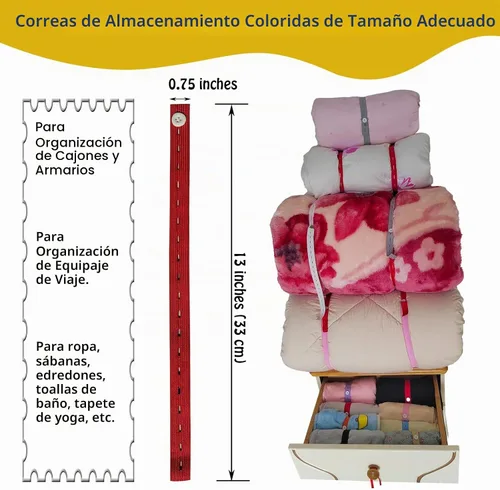 Vista 6 de 100 bandas elásticas con botones y ojales, cajones de alta resistencia, banda de almacenamiento de ropa enrollable, ajustable, ahorro de espacio
